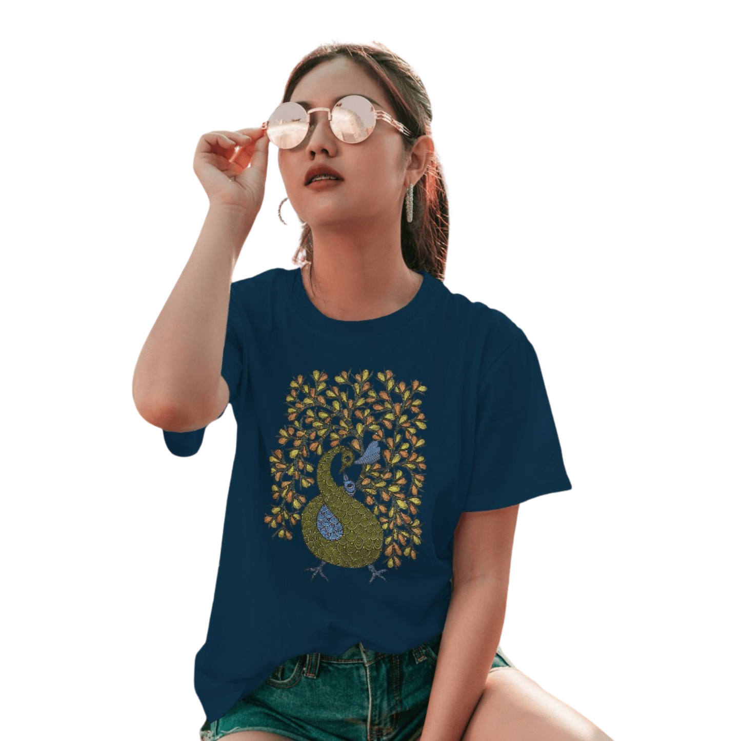 Trending Madhubani D16: Peacock Train Feathers: Women T-Shirt
