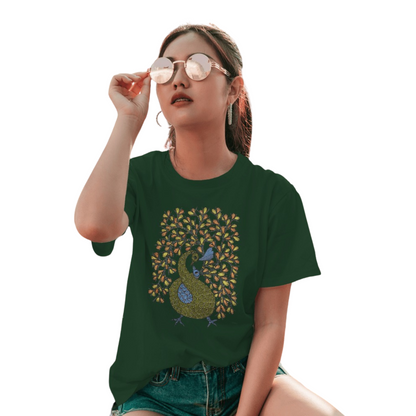 Trending Madhubani D16: Peacock Train Feathers: Women T-Shirt