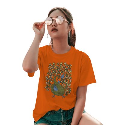 Trending Madhubani D16: Peacock Train Feathers: Women T-Shirt