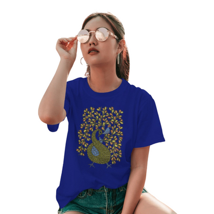 Trending Madhubani D16: Peacock Train Feathers: Women T-Shirt