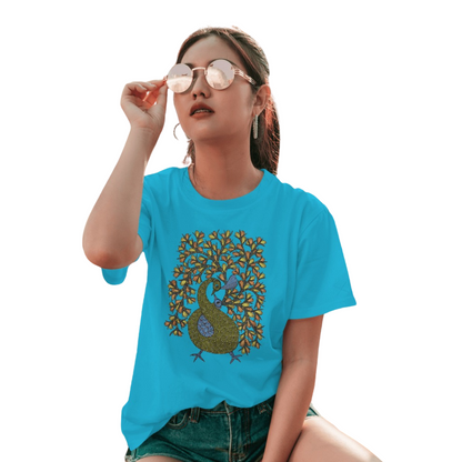 Trending Madhubani D16: Peacock Train Feathers: Women T-Shirt