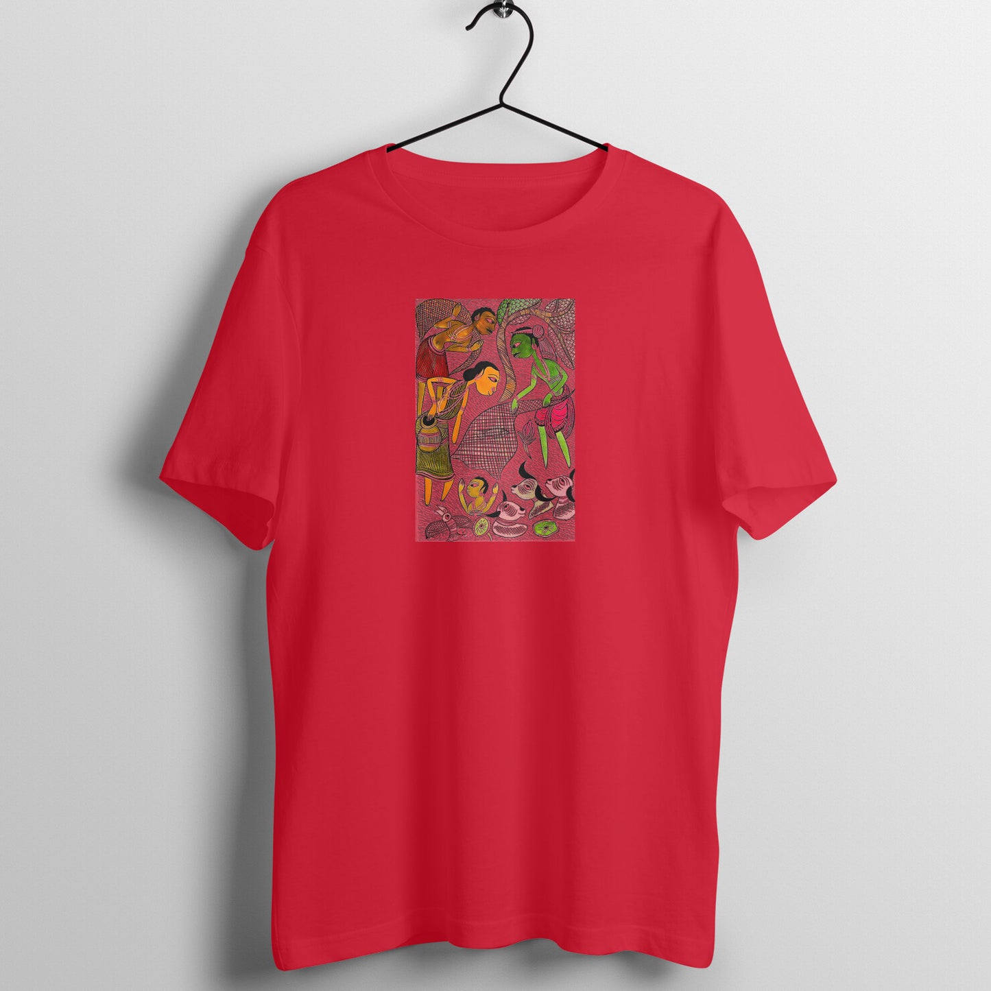 Trending  Bengal Art D4: Pattachitra: Village family Pond: Unisex T-Shirt