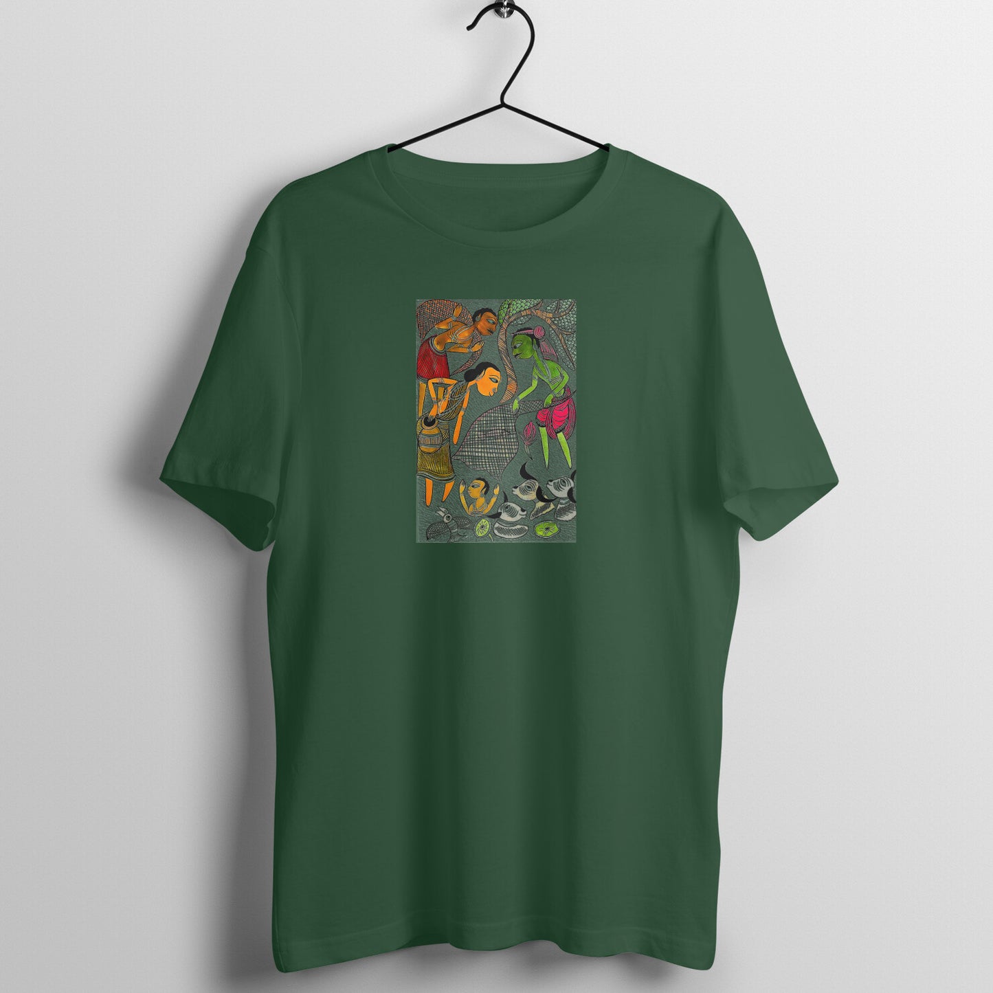 Trending  Bengal Art D4: Pattachitra: Village family Pond: Unisex T-Shirt