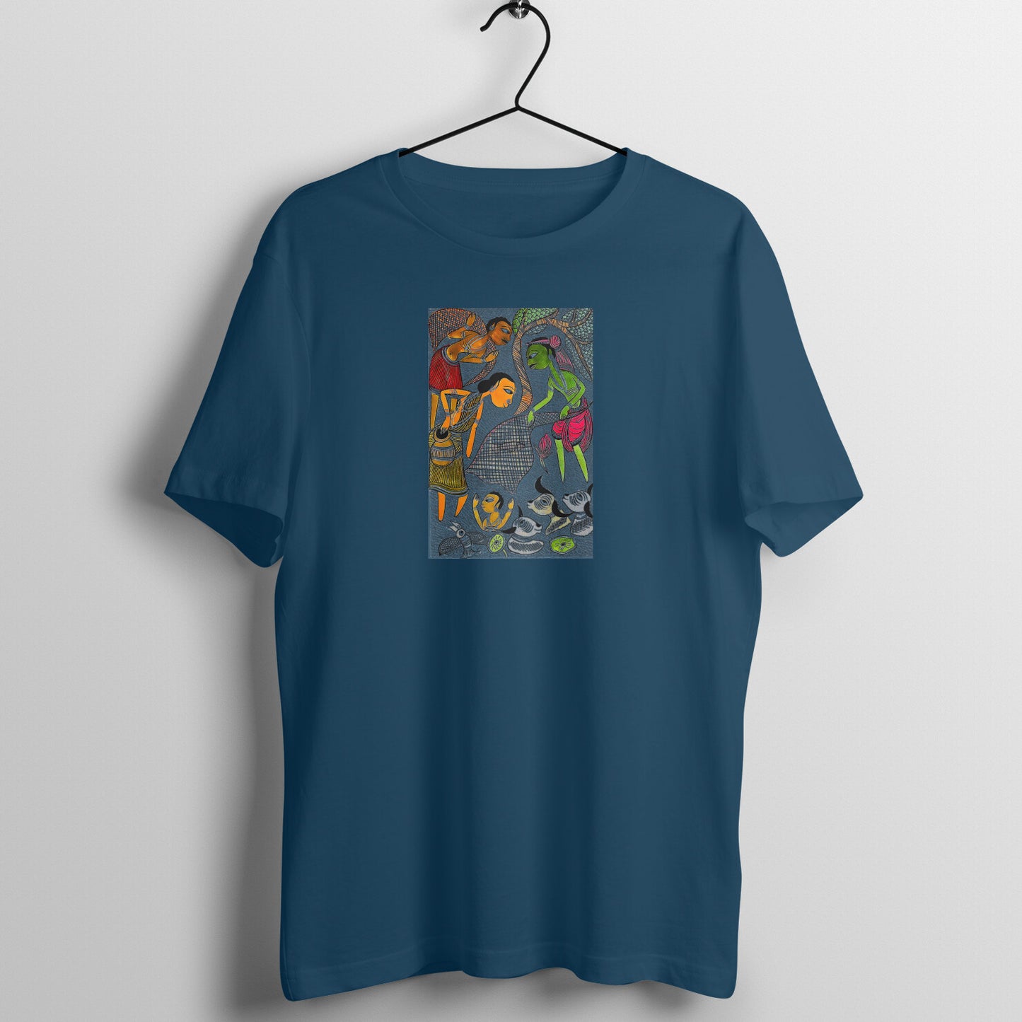 Trending  Bengal Art D4: Pattachitra: Village family Pond: Unisex T-Shirt