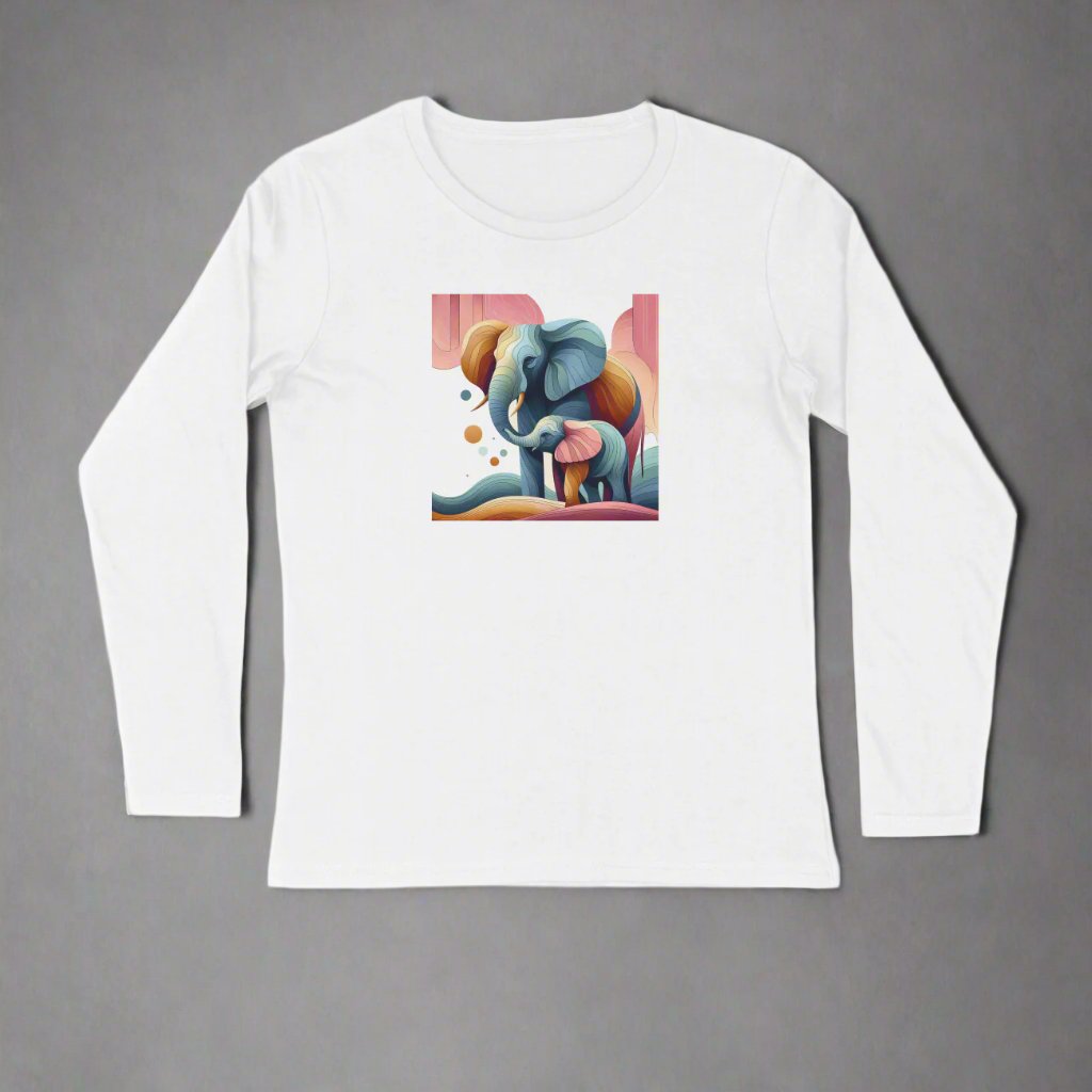 Trending Art D1: Mother & Baby Elephant: Men Round Long Sleeves