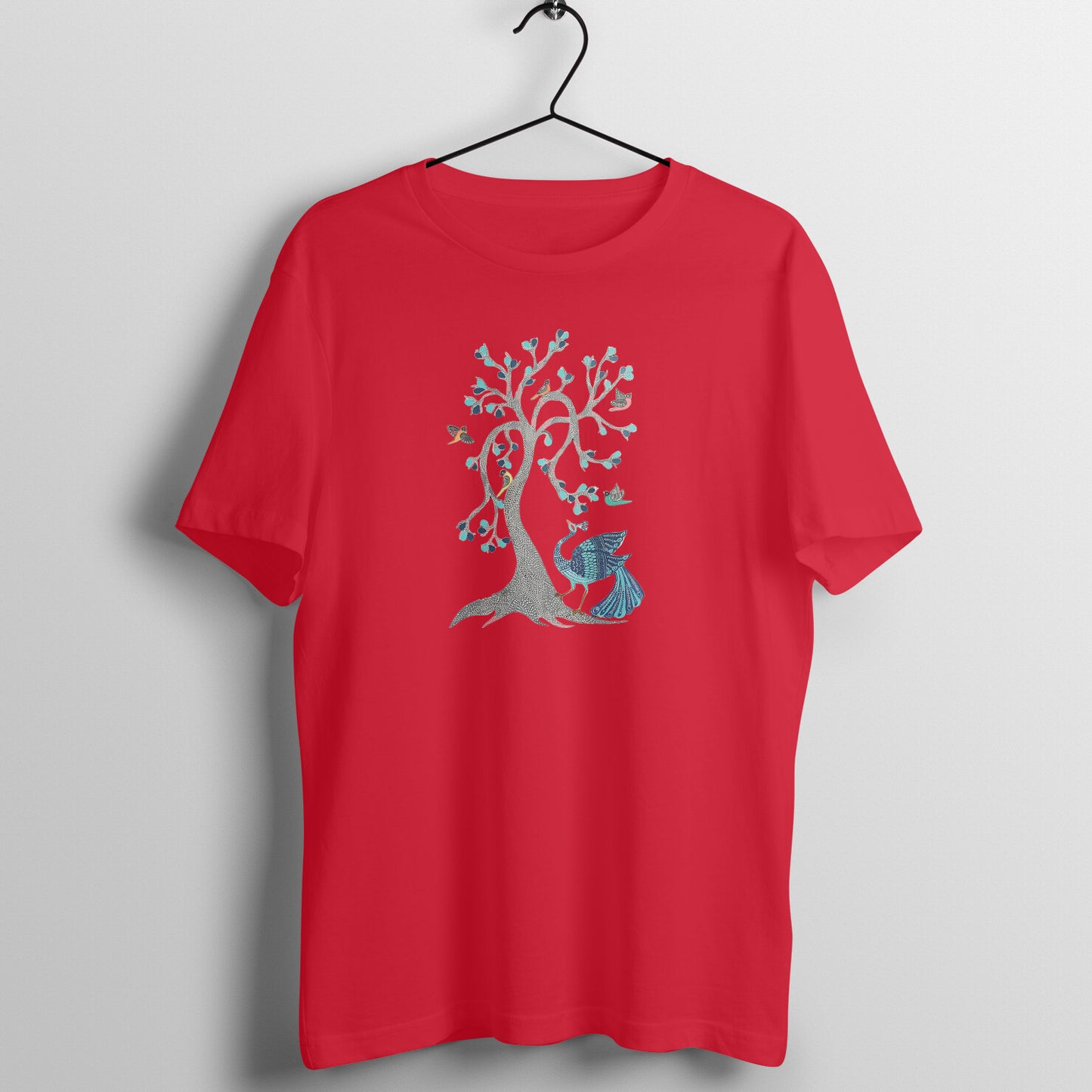 Trending Madhubani D13: Peacock & Tree of Birds:Unisex T-Shirt