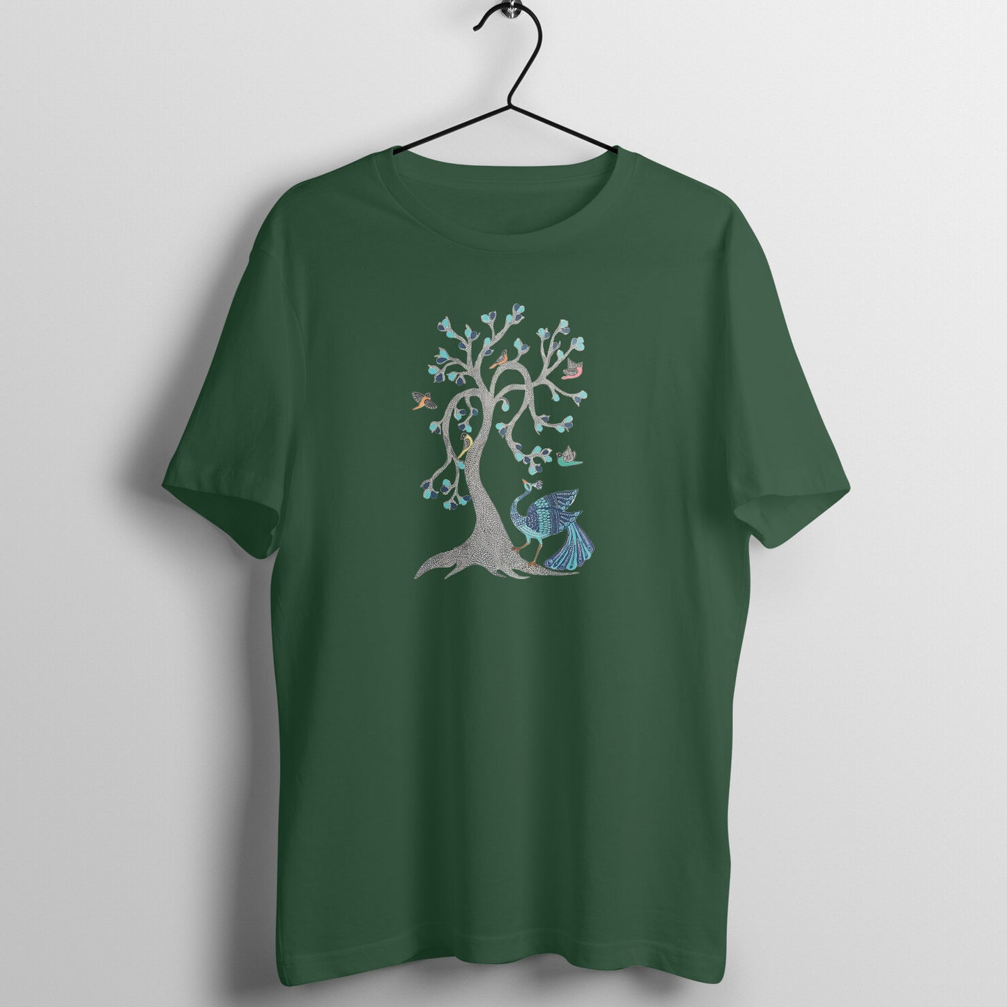 Trending Madhubani D13: Peacock & Tree of Birds:Unisex T-Shirt