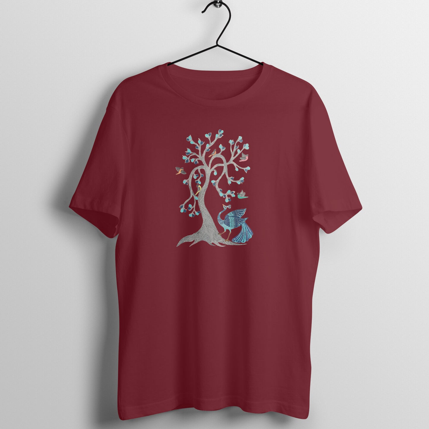 Trending Madhubani D13: Peacock & Tree of Birds:Unisex T-Shirt