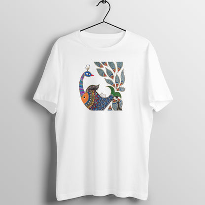 Gond Painting D1: Peacock Catching Fish: Unisex T-shirt