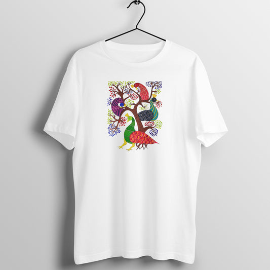 Gond Painting D2: Peacocks Tree: Unisex T-shirt
