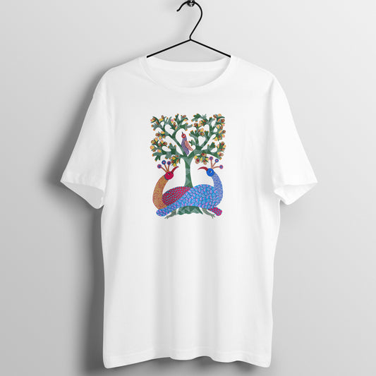 Gond Painting D7: Peacocks Tree: Unisex T-shirt