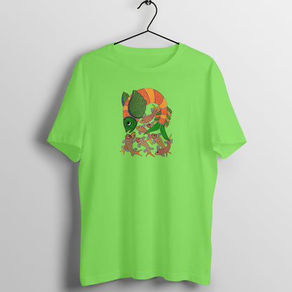 Gond Painting D9: Fish Catching Fishes: Unisex T-shirt