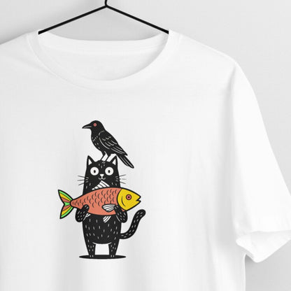 Trending Art D30: Fishing Cat Crow on top: Unisex T-shirt