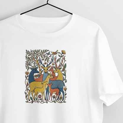 Gond Painting D24: Deers: Unisex T-shirt