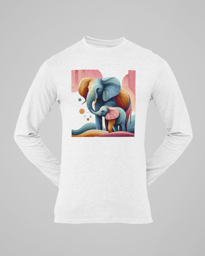 Trending Art D1: Mother & Baby Elephant: Men Round Long Sleeves