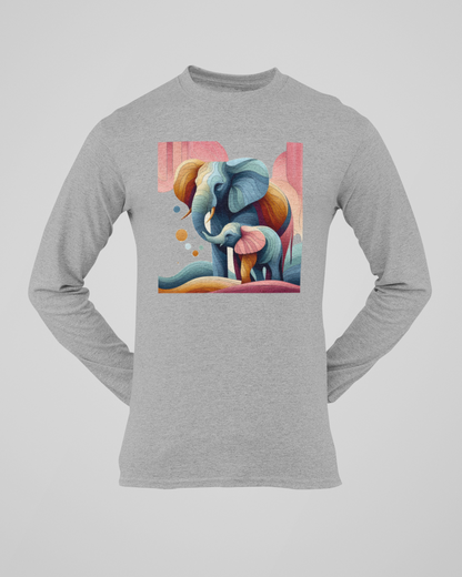 Trending Art D1: Mother & Baby Elephant: Men Round Long Sleeves