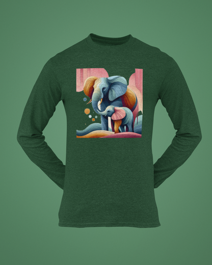 Trending Art D1: Mother & Baby Elephant: Men Round Long Sleeves