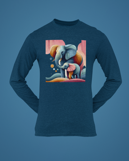 Trending Art D1: Mother & Baby Elephant: Men Round Long Sleeves