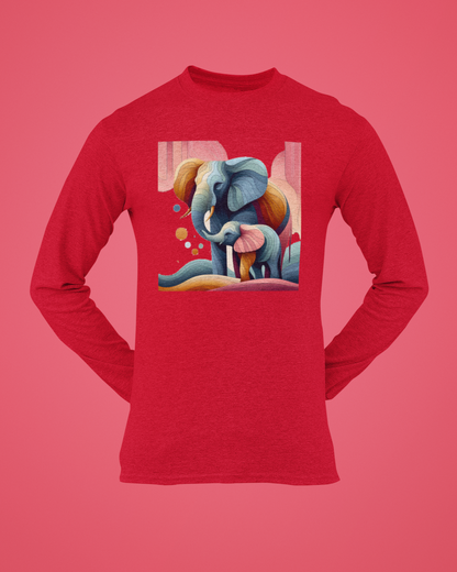 Trending Art D1: Mother & Baby Elephant: Men Round Long Sleeves
