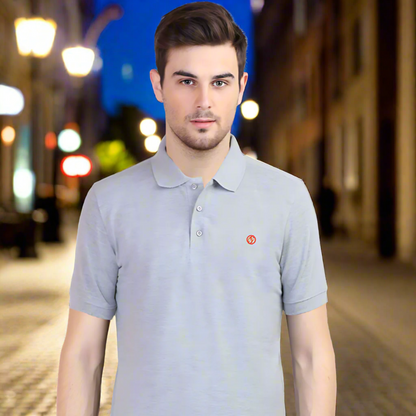 Grey Melange Plain: Left Pocket: Polo T-Shirt