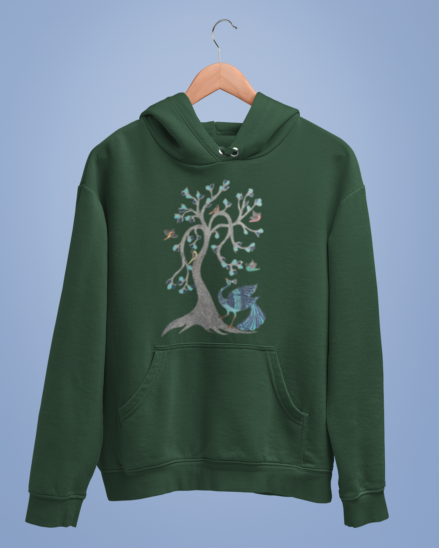 Hoodies: Madhubani D13: Peacock & Tree of Birds:Unisex
